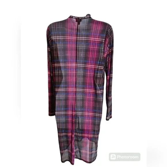 Torrid Size 0 Women's Large 12 Purple Plaid Mock Neck Sheer Chiffon Grunge Dress - Picture 3 of 7